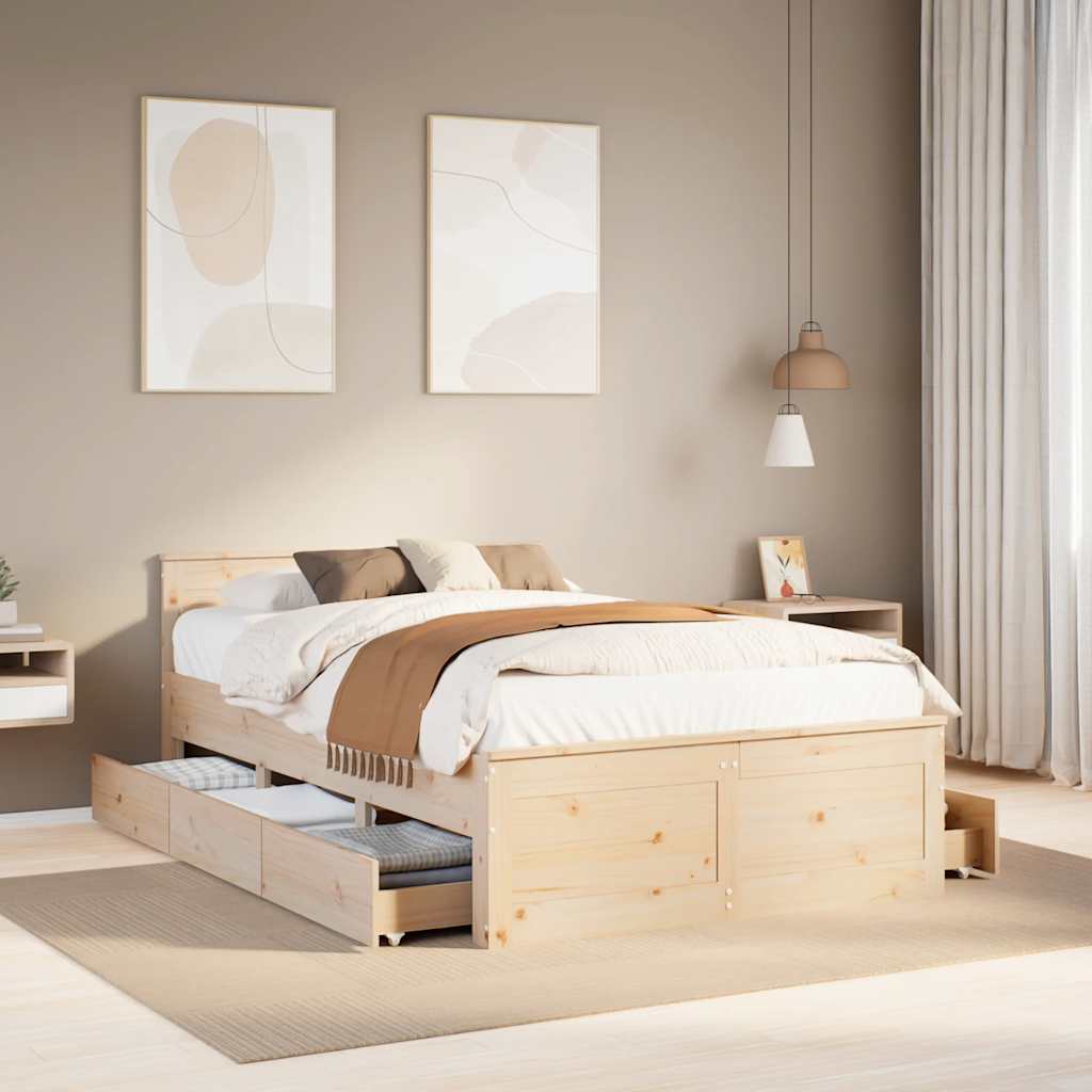 vidaXL Cadru de pat fără saltea/cu tăblie, 120x190 cm, lemn masiv pin vidaXL Cadru de pat fără saltea/cu tăblie, 120x190 cm, lemn masiv pin