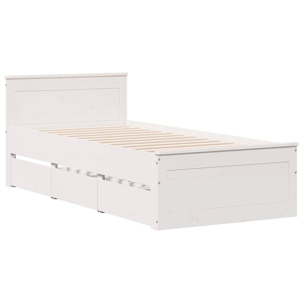 vidaXL Cadru de pat fără saltea, alb, 90x190 cm, lemn masiv pin