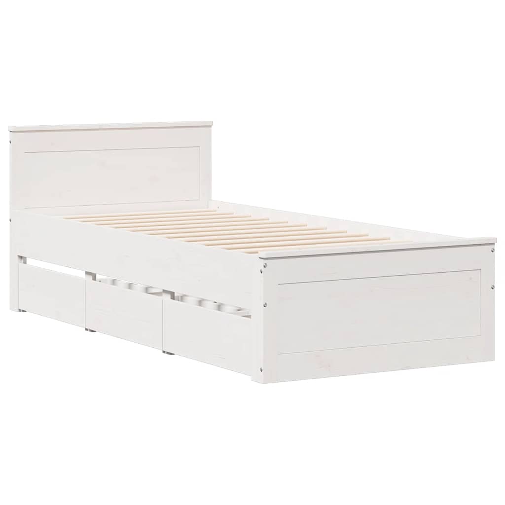 vidaXL Cadru de pat fără saltea, alb, 75x190 cm, lemn masiv de pin