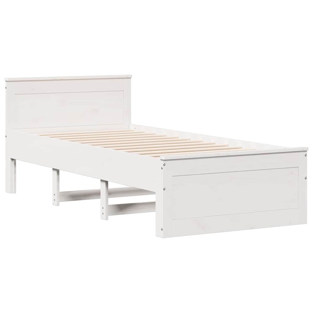vidaXL Cadru de pat fără saltea, alb, 75x190 cm, lemn masiv de pin