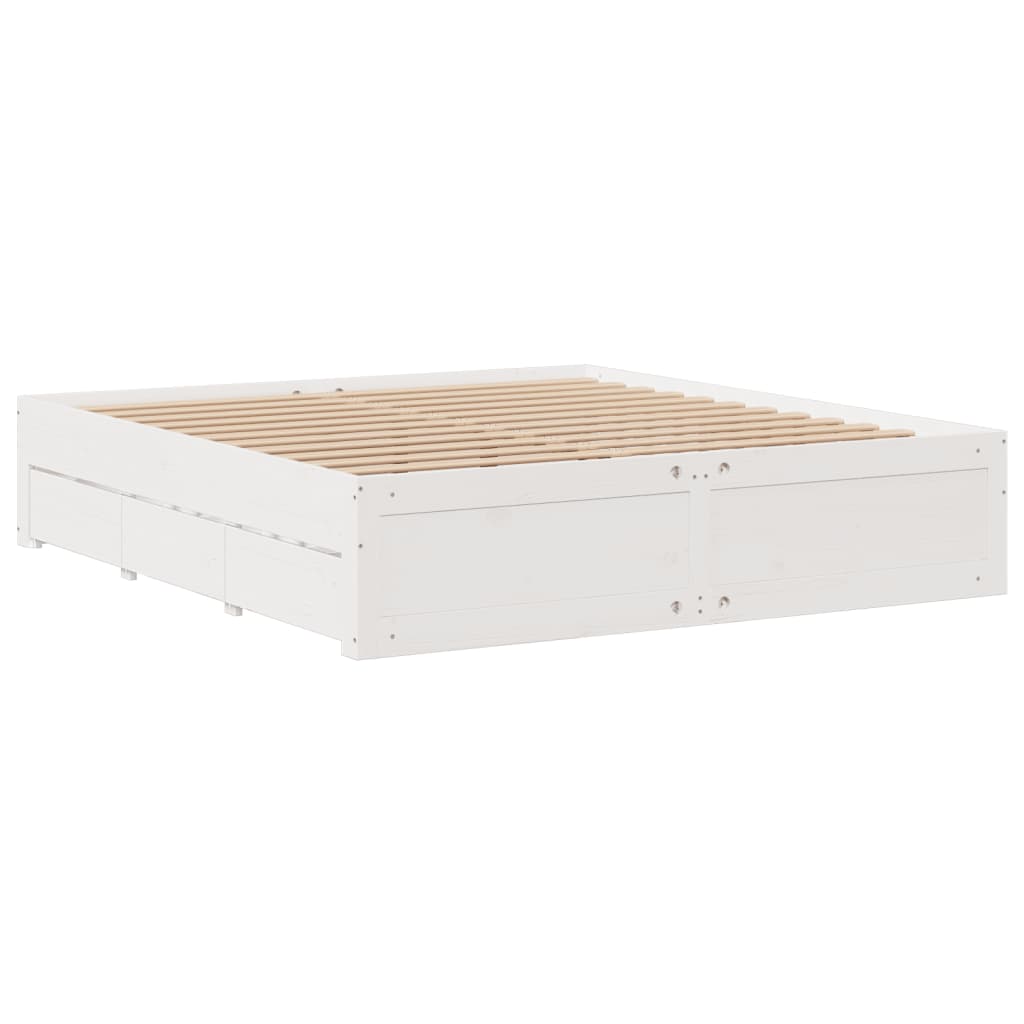 vidaXL Cadru de pat fără saltea/cu sertare, alb, 180x200 cm, lemn pin vidaXL Cadru de pat fără saltea/cu sertare, alb, 180x200 cm, lemn pin