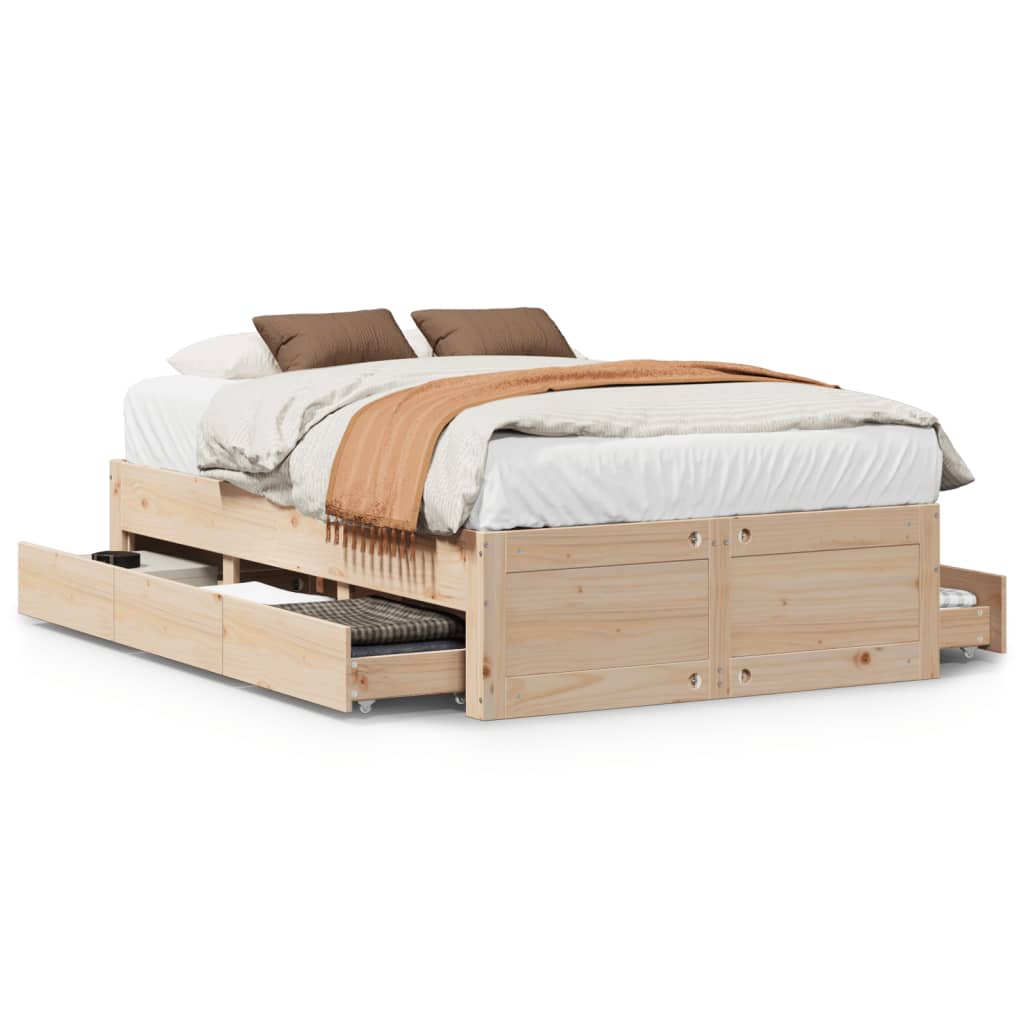 vidaXL Cadru de pat fără saltea/cu sertare, 135x190 cm, lemn masiv pin vidaXL Cadru de pat fără saltea/cu sertare, 135x190 cm, lemn masiv pin