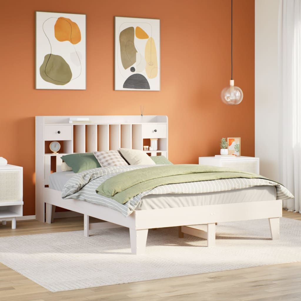 vidaXL Cadru de pat fără saltea, alb, 140x190 cm, lemn masiv de pin vidaXL Cadru de pat fără saltea, alb, 140x190 cm, lemn masiv de pin