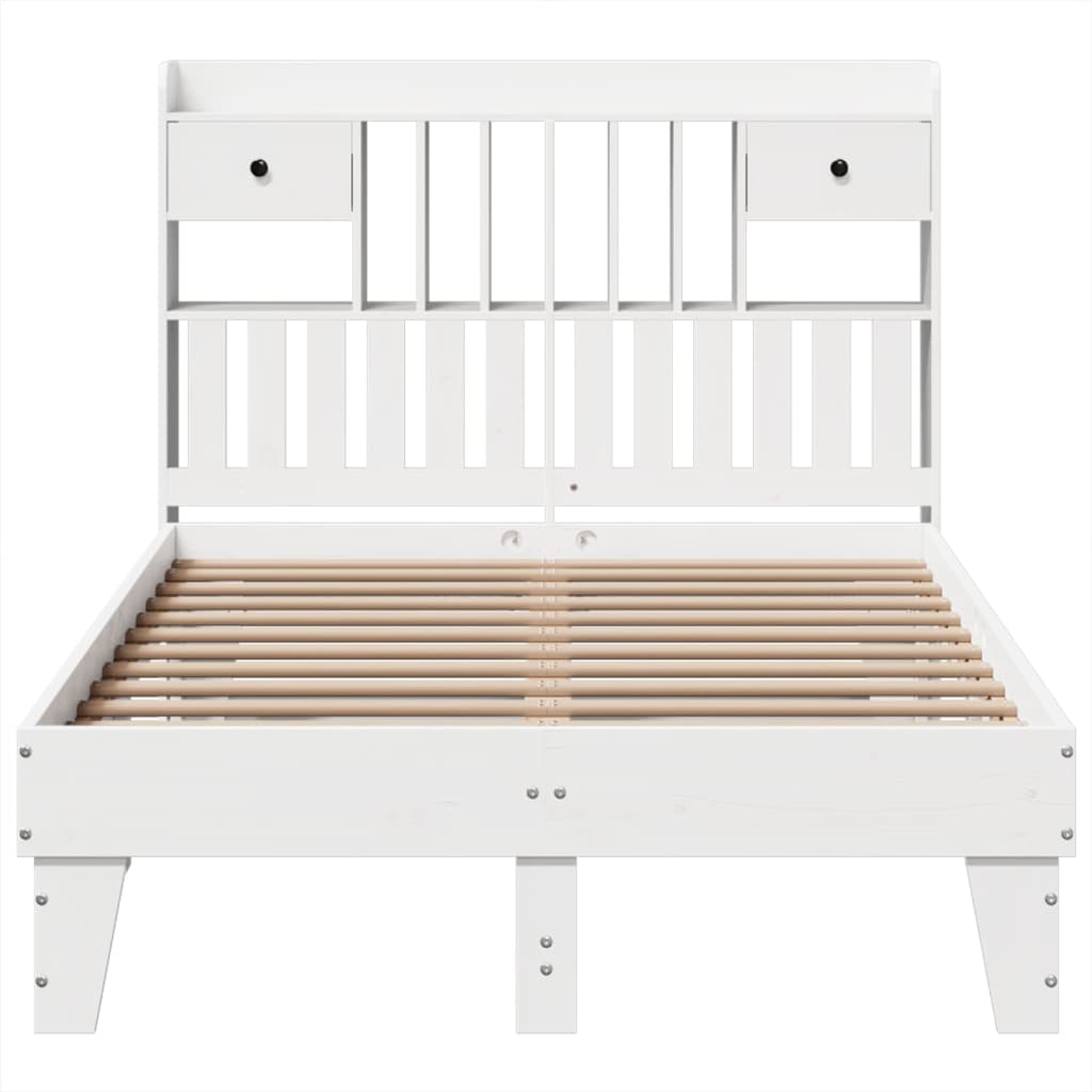 vidaXL Cadru de pat fără saltea, alb, 135x190 cm, lemn masiv de pin vidaXL Cadru de pat fără saltea, alb, 135x190 cm, lemn masiv de pin