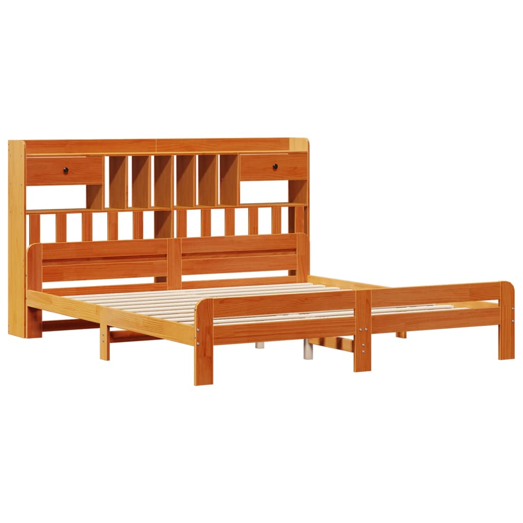 vidaXL Pat cu bibliotecă fără saltea maro 200x200 cm lemn masiv de pin