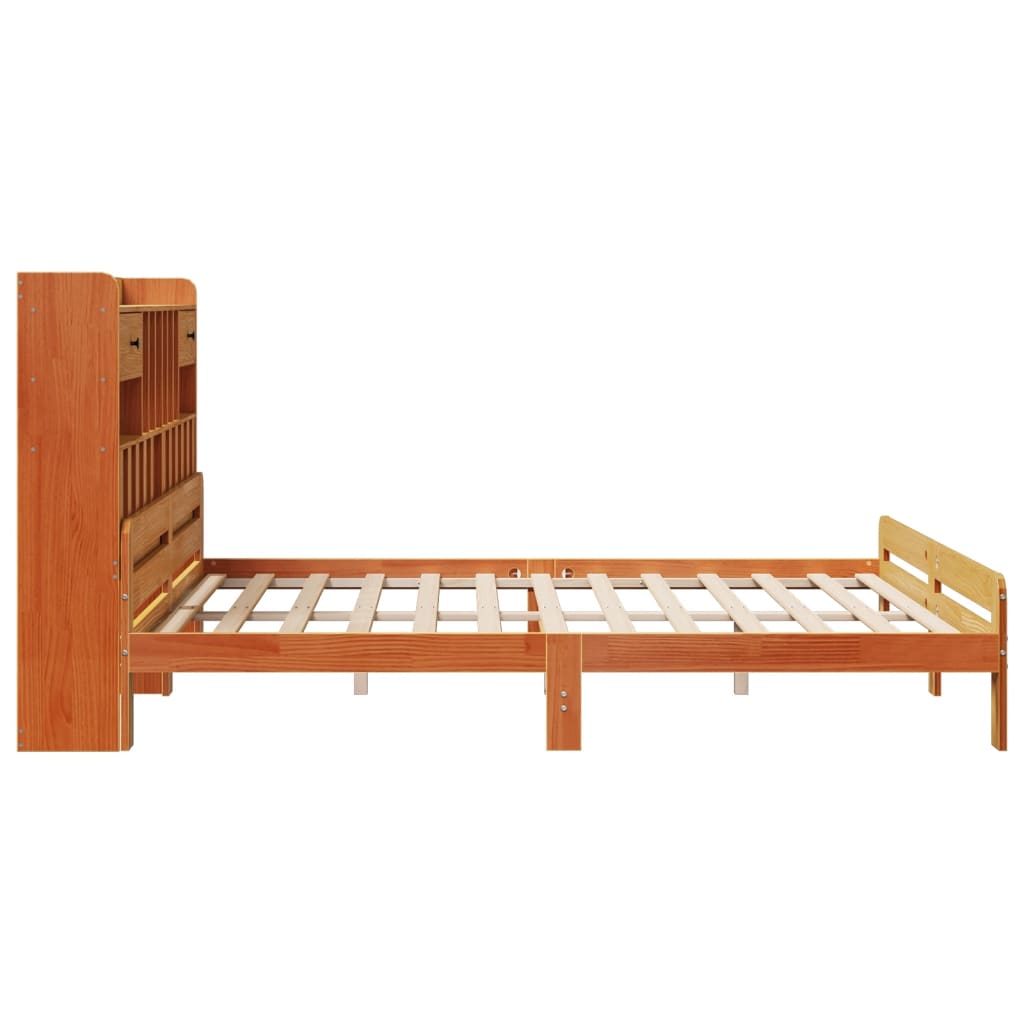 vidaXL Pat cu bibliotecă fără saltea maro 200x200 cm lemn masiv de pin