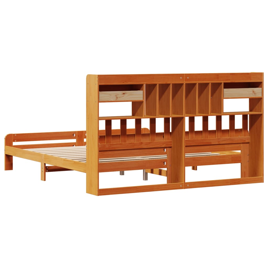 vidaXL Pat cu bibliotecă fără saltea maro 200x200 cm lemn masiv de pin
