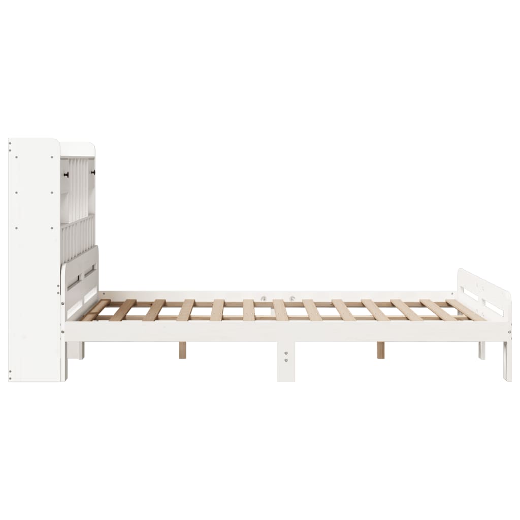 vidaXL Pat cu bibliotecă fără saltea, alb, 160x200 cm, lemn masiv pin