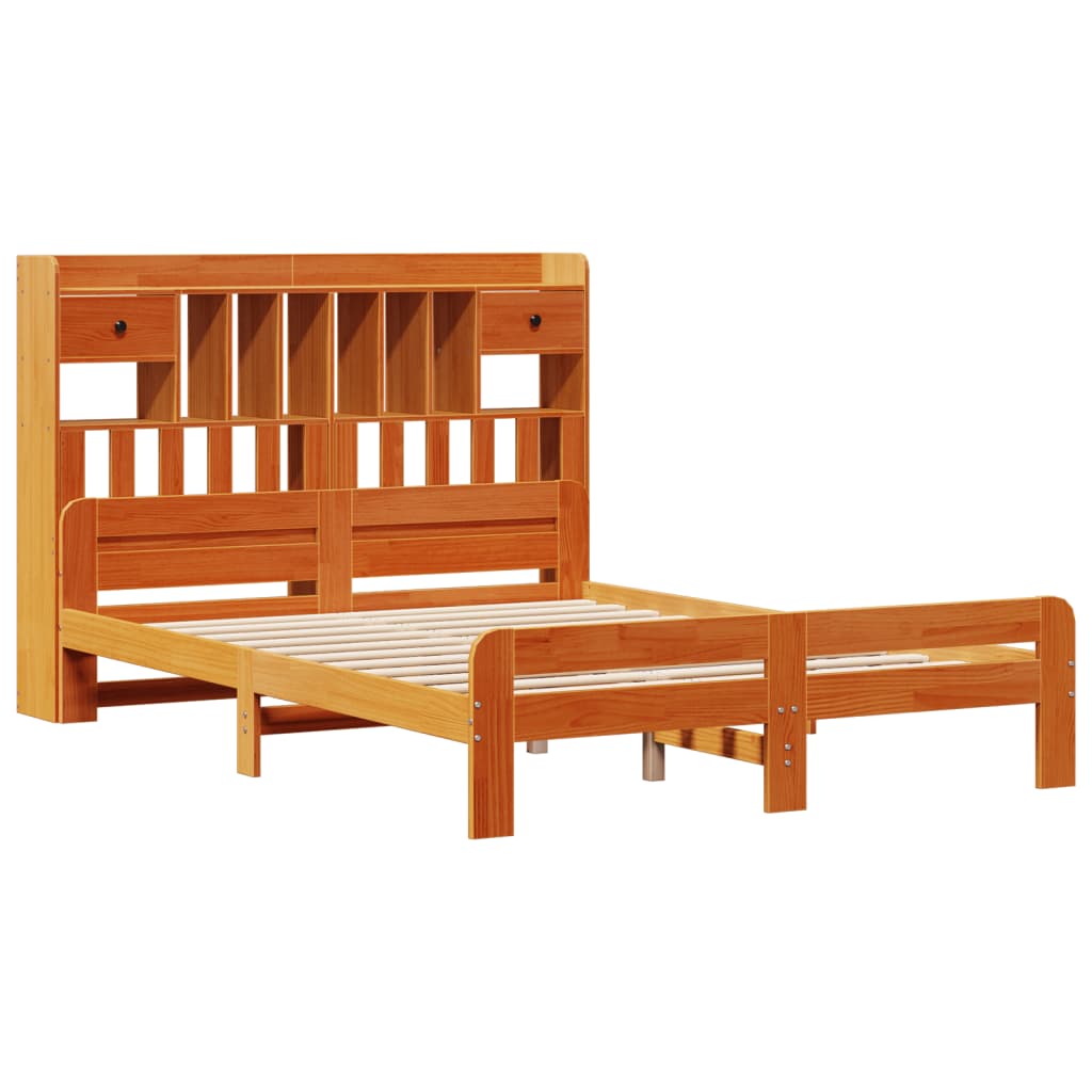 vidaXL Pat cu bibliotecă fără saltea maro 150x200 cm lemn masiv de pin