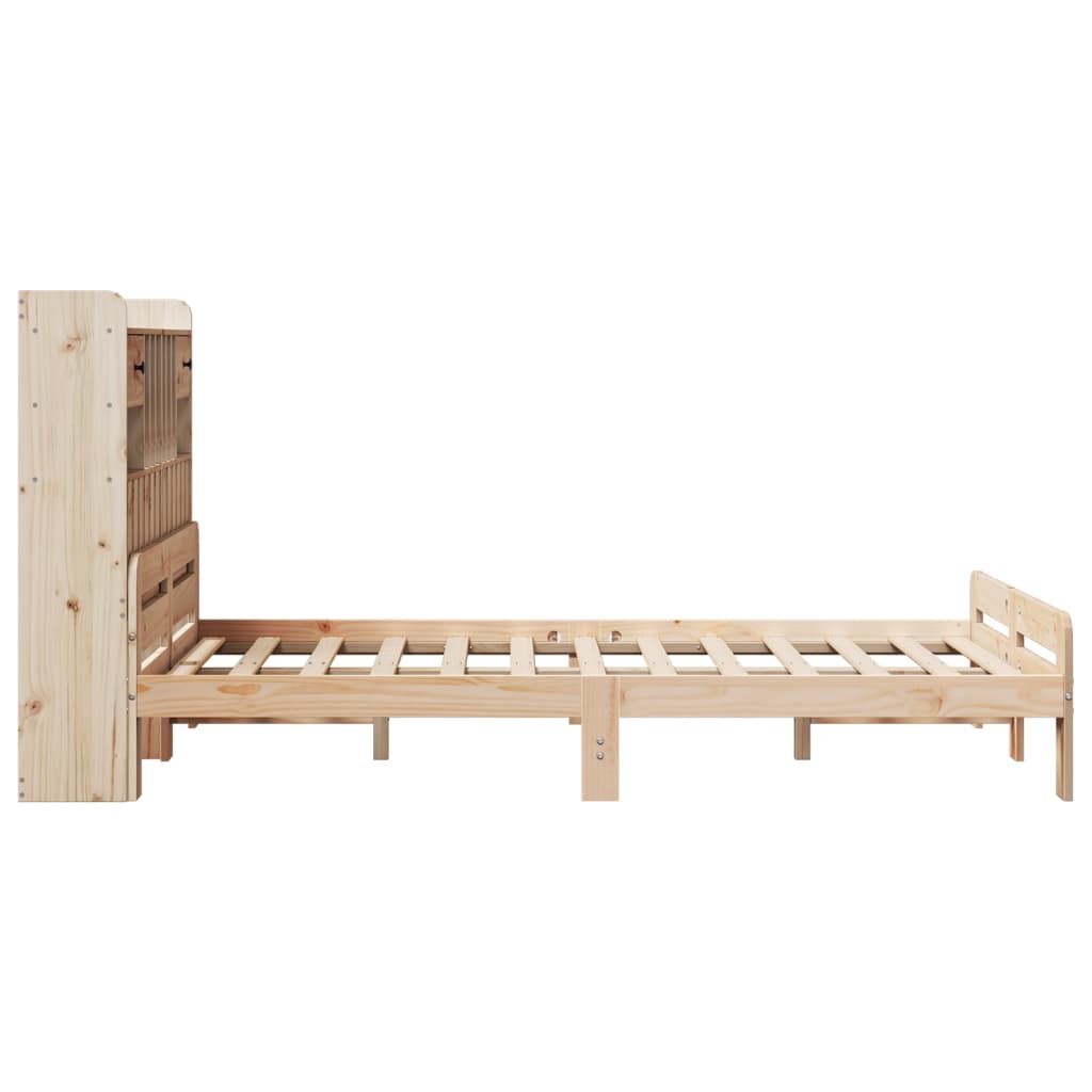 vidaXL Pat cu bibliotecă fără saltea, 135x190 cm, lemn masiv de pin vidaXL Pat cu bibliotecă fără saltea, 135x190 cm, lemn masiv de pin