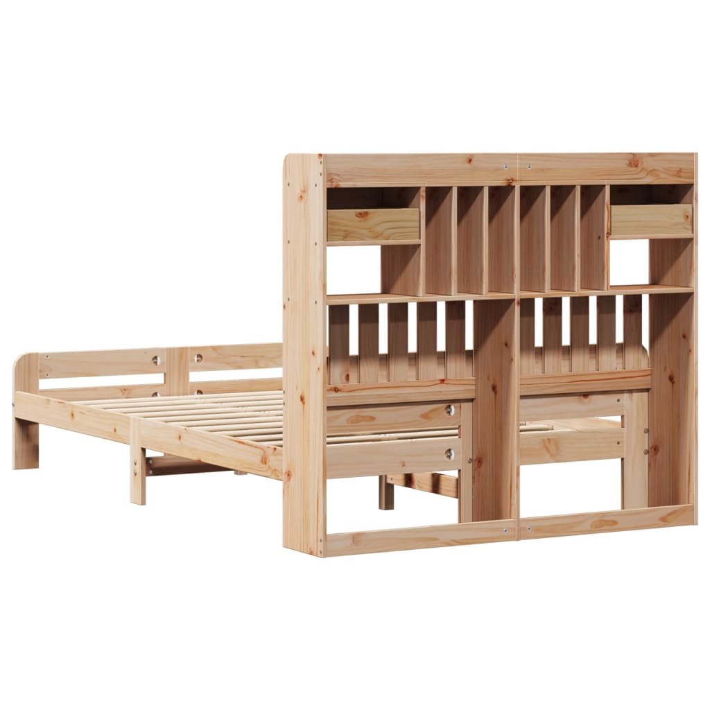vidaXL Pat cu bibliotecă fără saltea, 135x190 cm, lemn masiv de pin vidaXL Pat cu bibliotecă fără saltea, 135x190 cm, lemn masiv de pin
