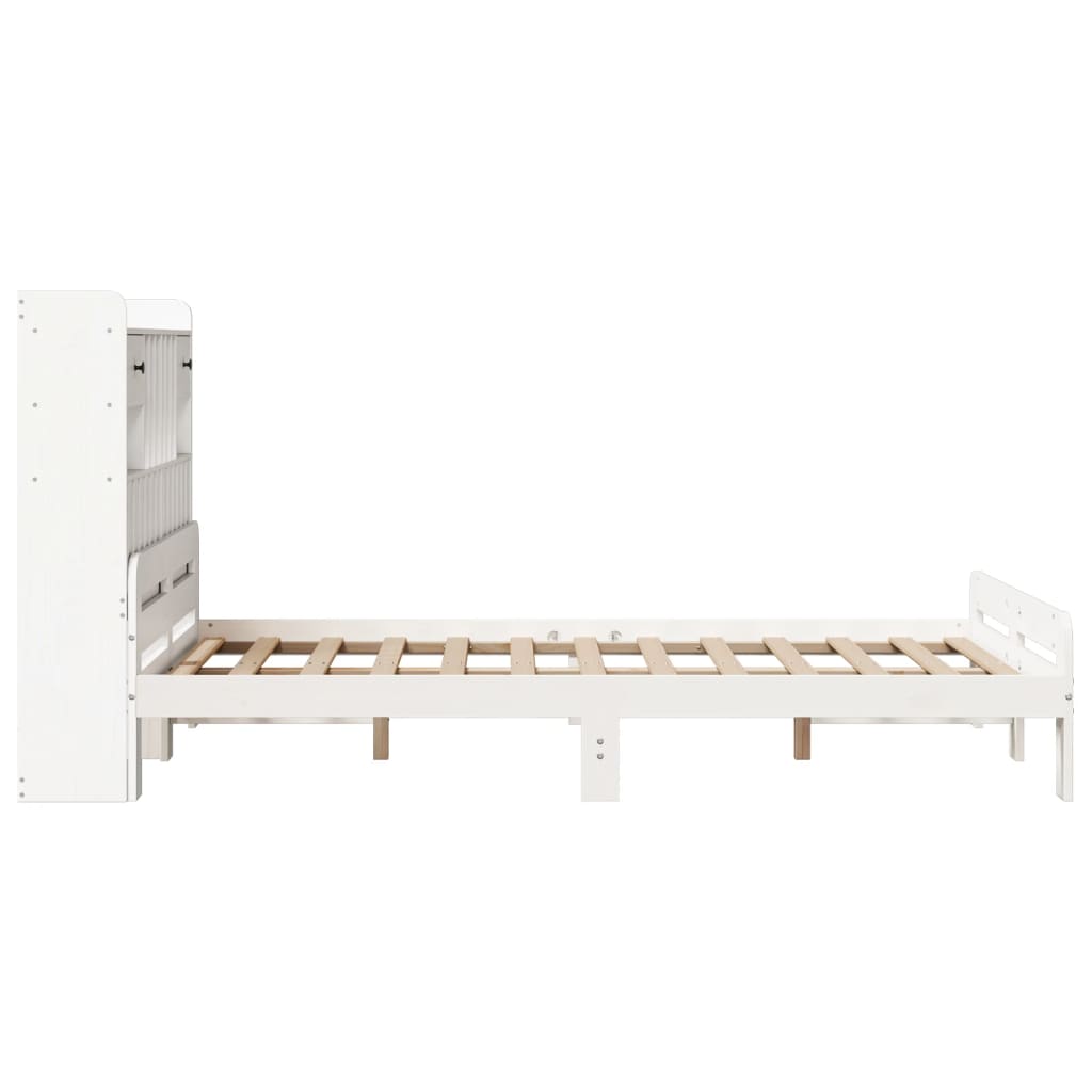 vidaXL Pat cu bibliotecă fără saltea, alb, 135x190 cm, lemn masiv pin