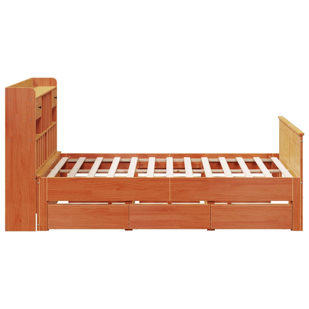 vidaXL Pat cu bibliotecă fără saltea maro 200x200 cm lemn masiv de pin
