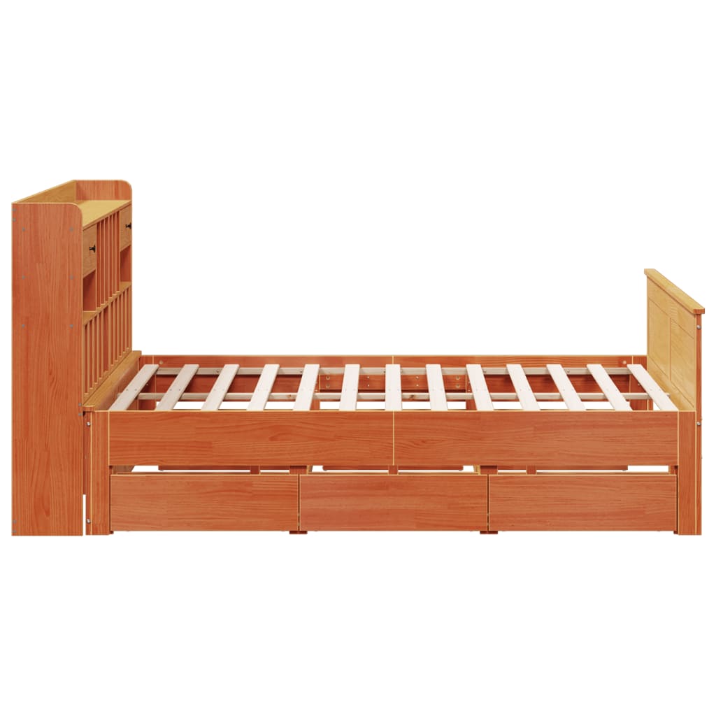 vidaXL Pat cu bibliotecă fără saltea maro 180x200 cm lemn masiv de pin