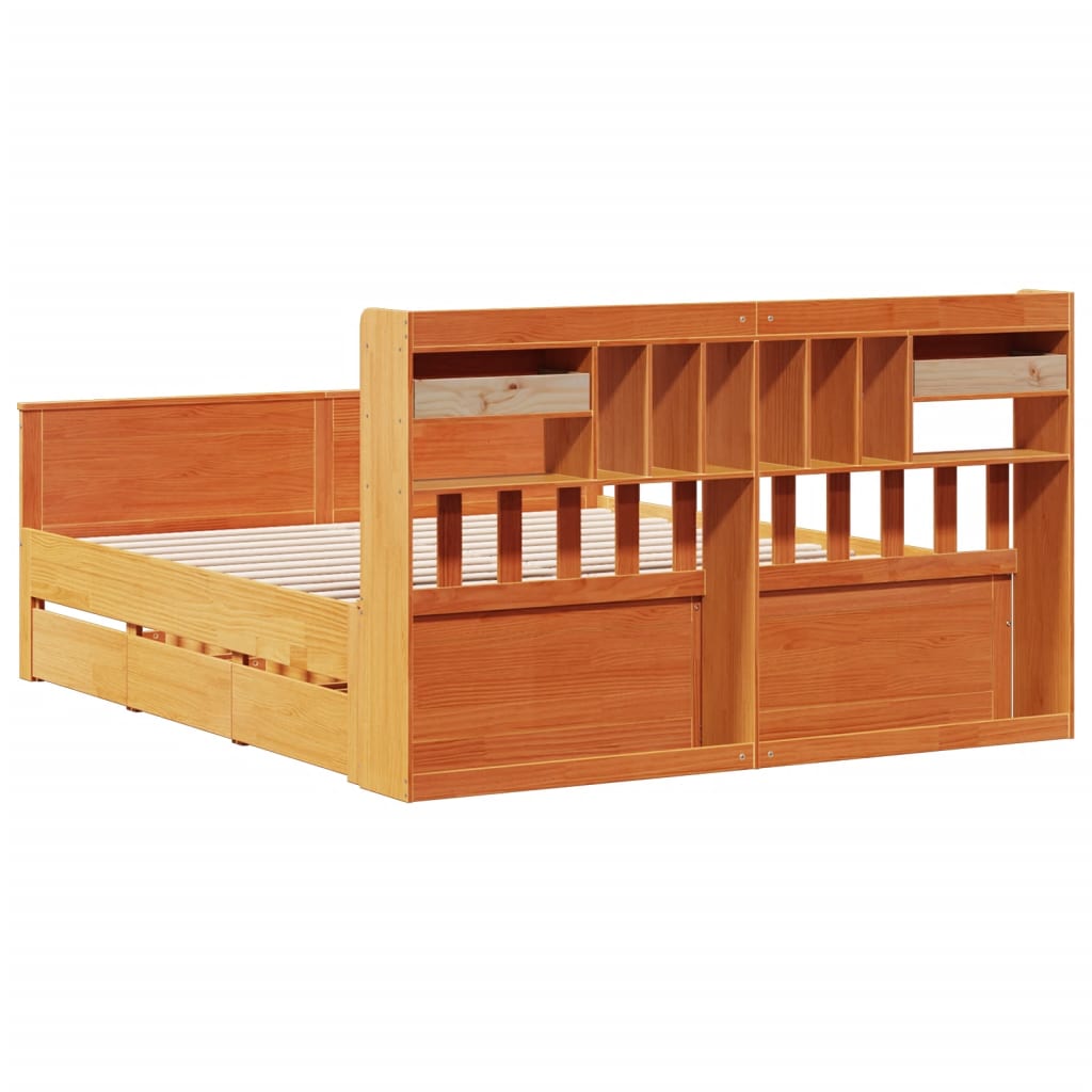 vidaXL Pat cu bibliotecă fără saltea maro 180x200 cm lemn masiv de pin