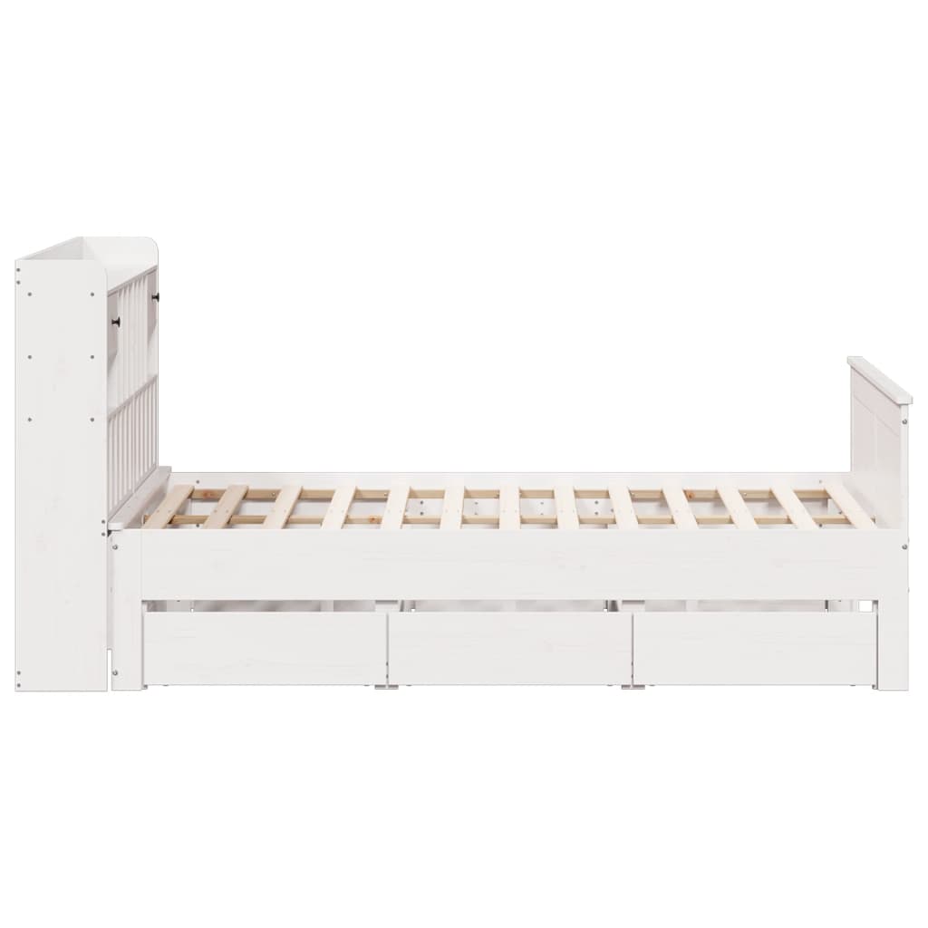 vidaXL Pat cu bibliotecă fără saltea, alb, 160x200 cm, lemn masiv pin vidaXL Pat cu bibliotecă fără saltea, alb, 160x200 cm, lemn masiv pin