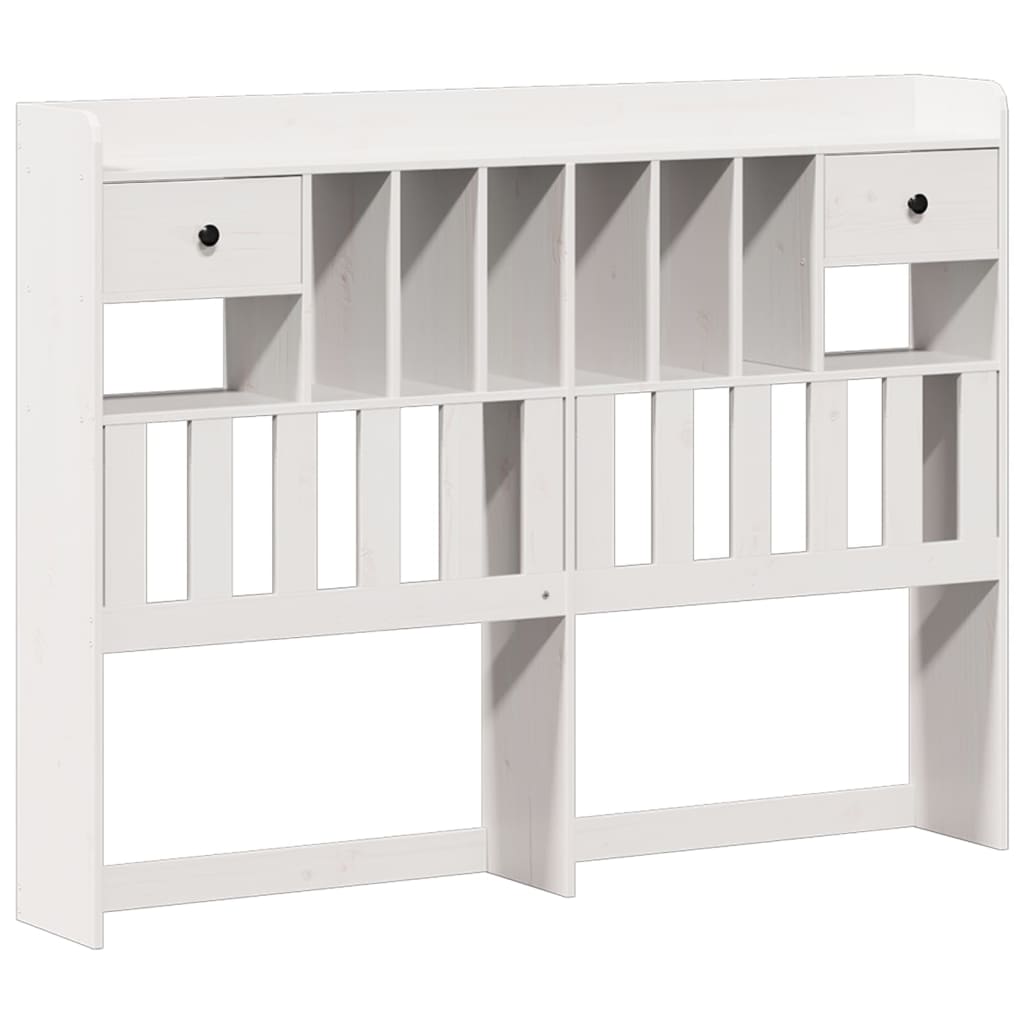 vidaXL Pat cu bibliotecă fără saltea, alb, 160x200 cm, lemn masiv pin vidaXL Pat cu bibliotecă fără saltea, alb, 160x200 cm, lemn masiv pin