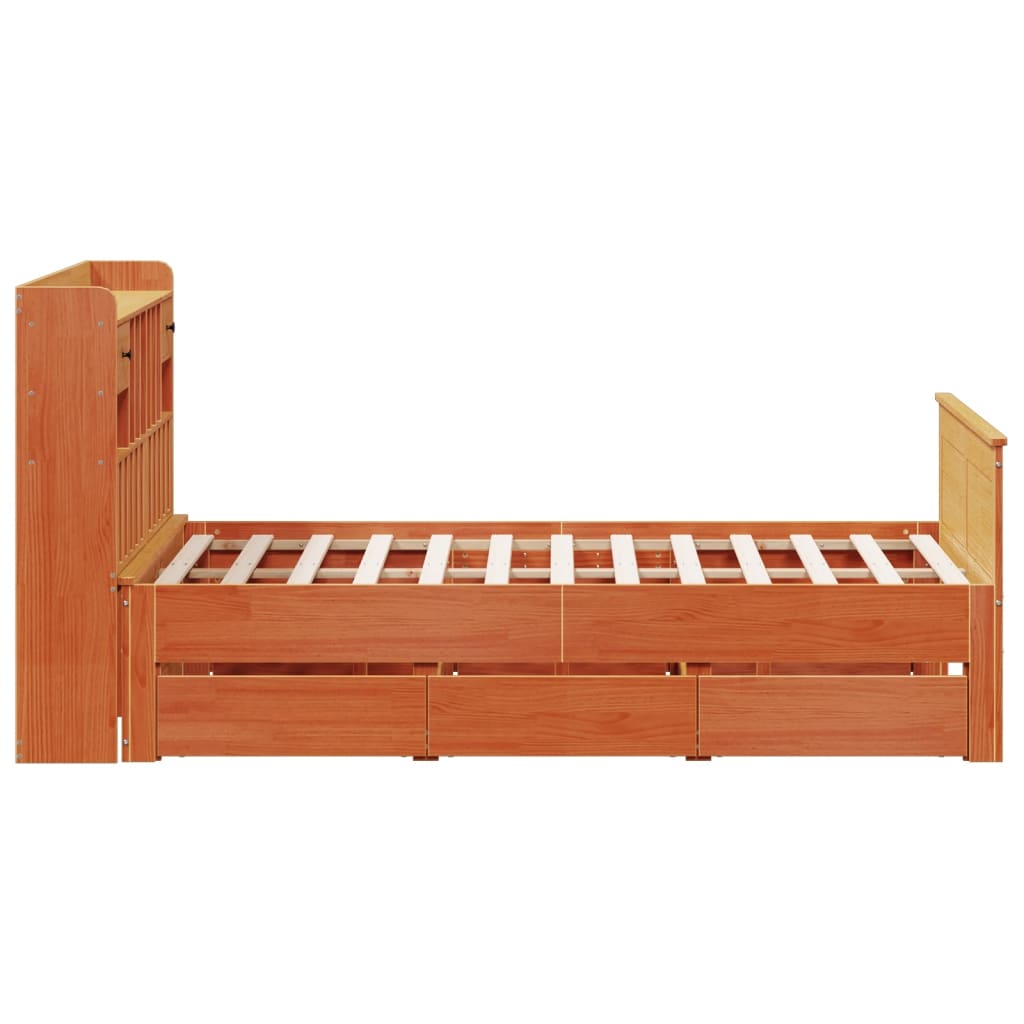 vidaXL Pat cu bibliotecă fără saltea maro 150x200 cm lemn masiv de pin