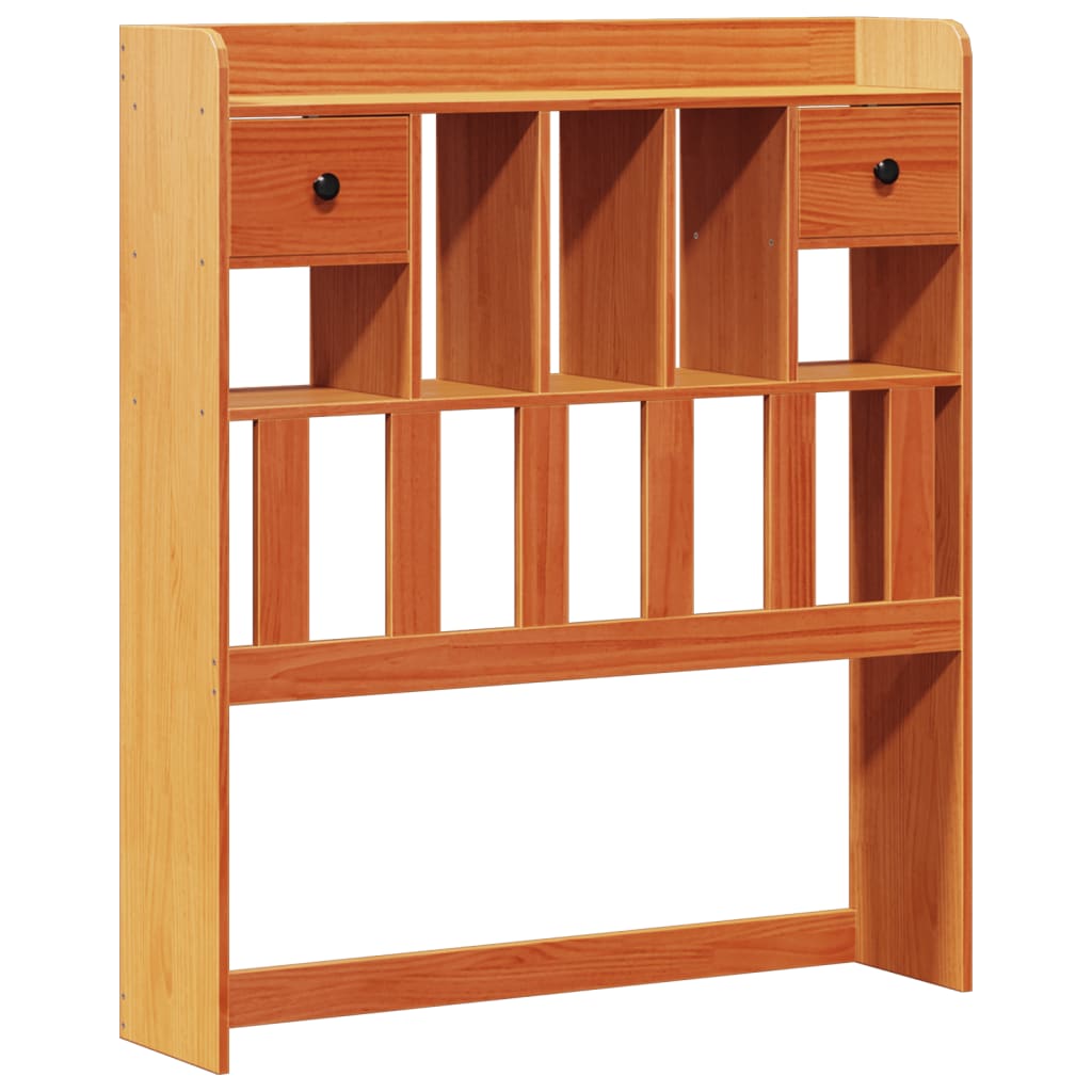vidaXL Pat cu bibliotecă fără saltea, maro, 100x200 cm, lemn masiv pin vidaXL Pat cu bibliotecă fără saltea, maro, 100x200 cm, lemn masiv pin