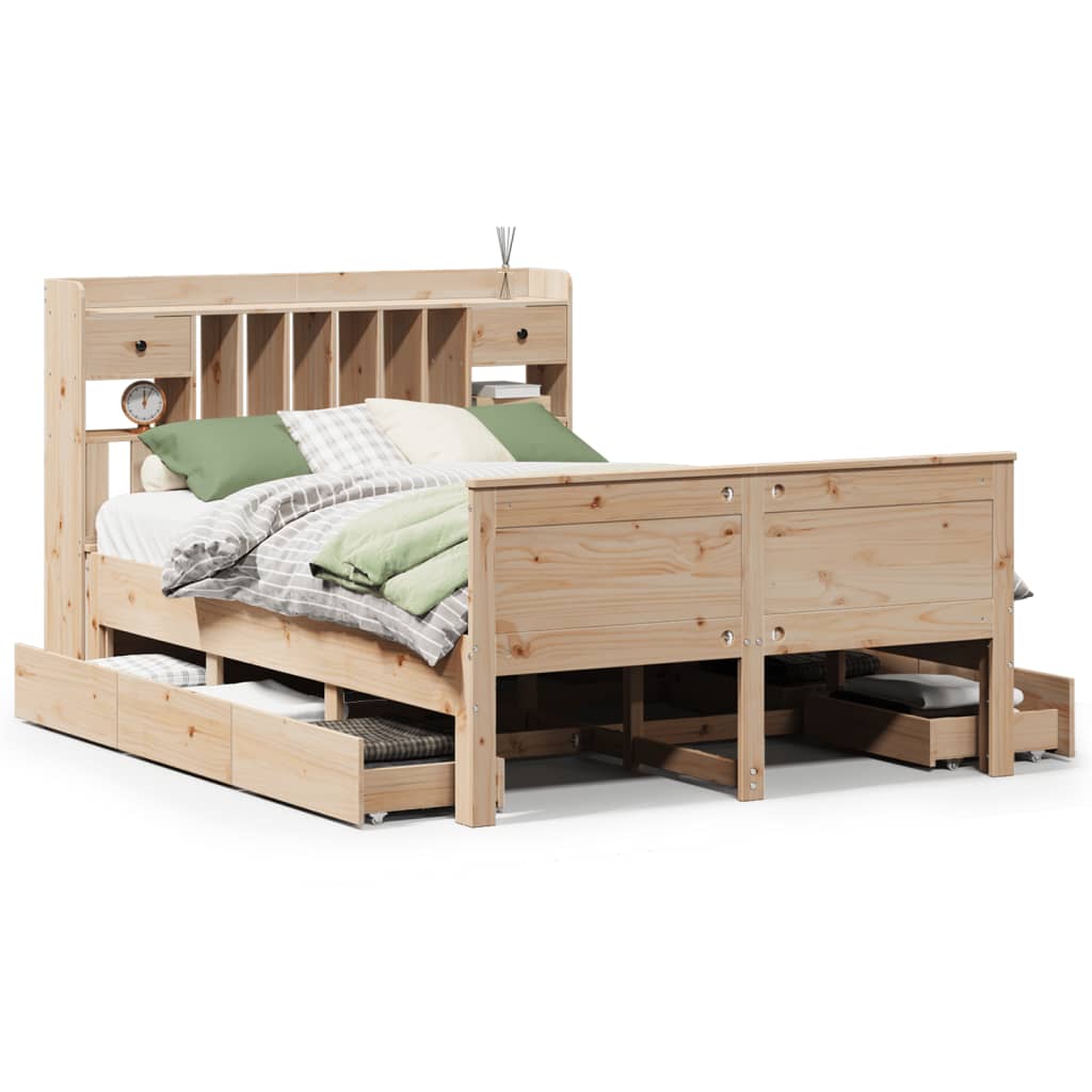vidaXL Pat cu bibliotecă fără saltea, 140x190 cm, lemn masiv de pin vidaXL Pat cu bibliotecă fără saltea, 140x190 cm, lemn masiv de pin