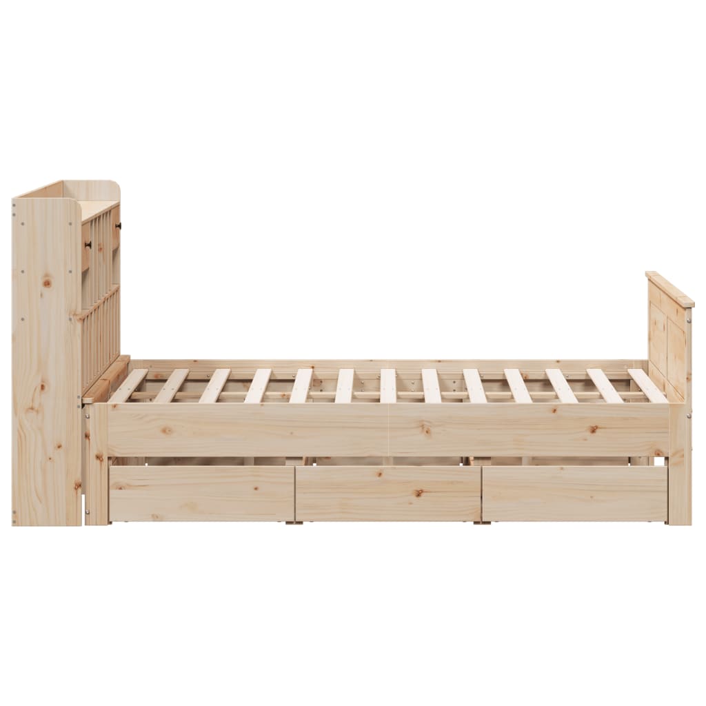 vidaXL Pat cu bibliotecă fără saltea, 140x190 cm, lemn masiv de pin vidaXL Pat cu bibliotecă fără saltea, 140x190 cm, lemn masiv de pin