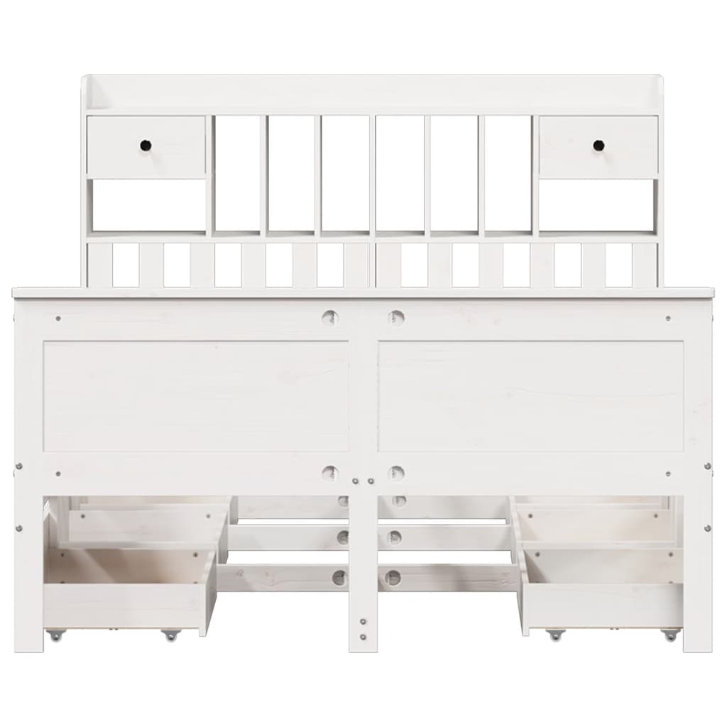vidaXL Pat cu bibliotecă fără saltea, alb, 140x190 cm, lemn masiv pin vidaXL Pat cu bibliotecă fără saltea, alb, 140x190 cm, lemn masiv pin