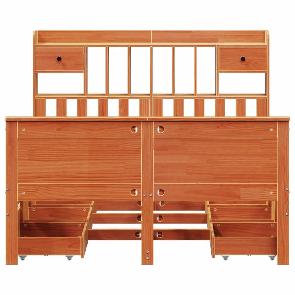 vidaXL Pat cu bibliotecă fără saltea maro 140x190 cm lemn masiv de pin