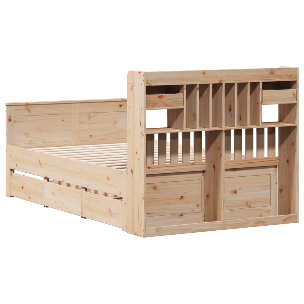 vidaXL Pat cu bibliotecă fără saltea, 135x190 cm, lemn masiv de pin vidaXL Pat cu bibliotecă fără saltea, 135x190 cm, lemn masiv de pin