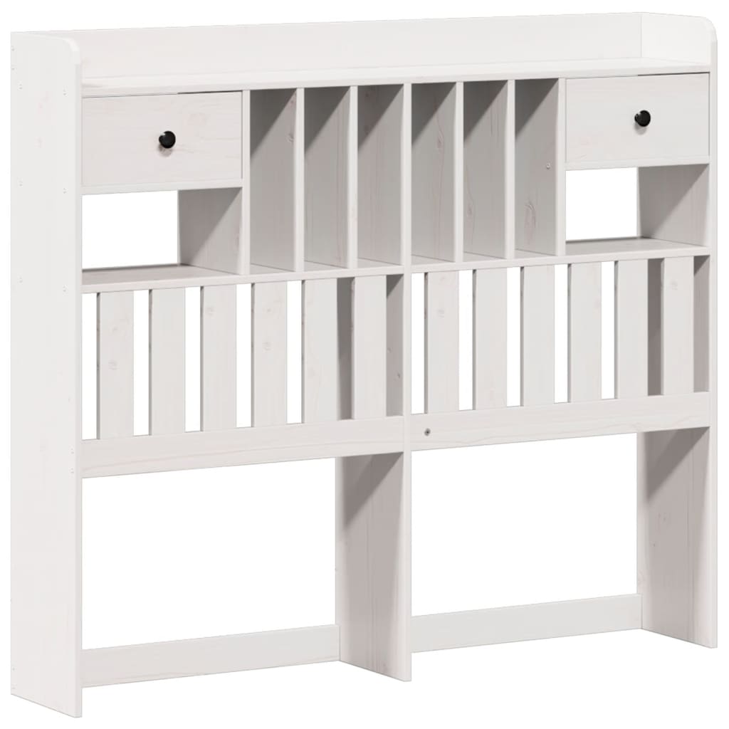 vidaXL Pat cu bibliotecă fără saltea, alb, 135x190 cm, lemn masiv pin