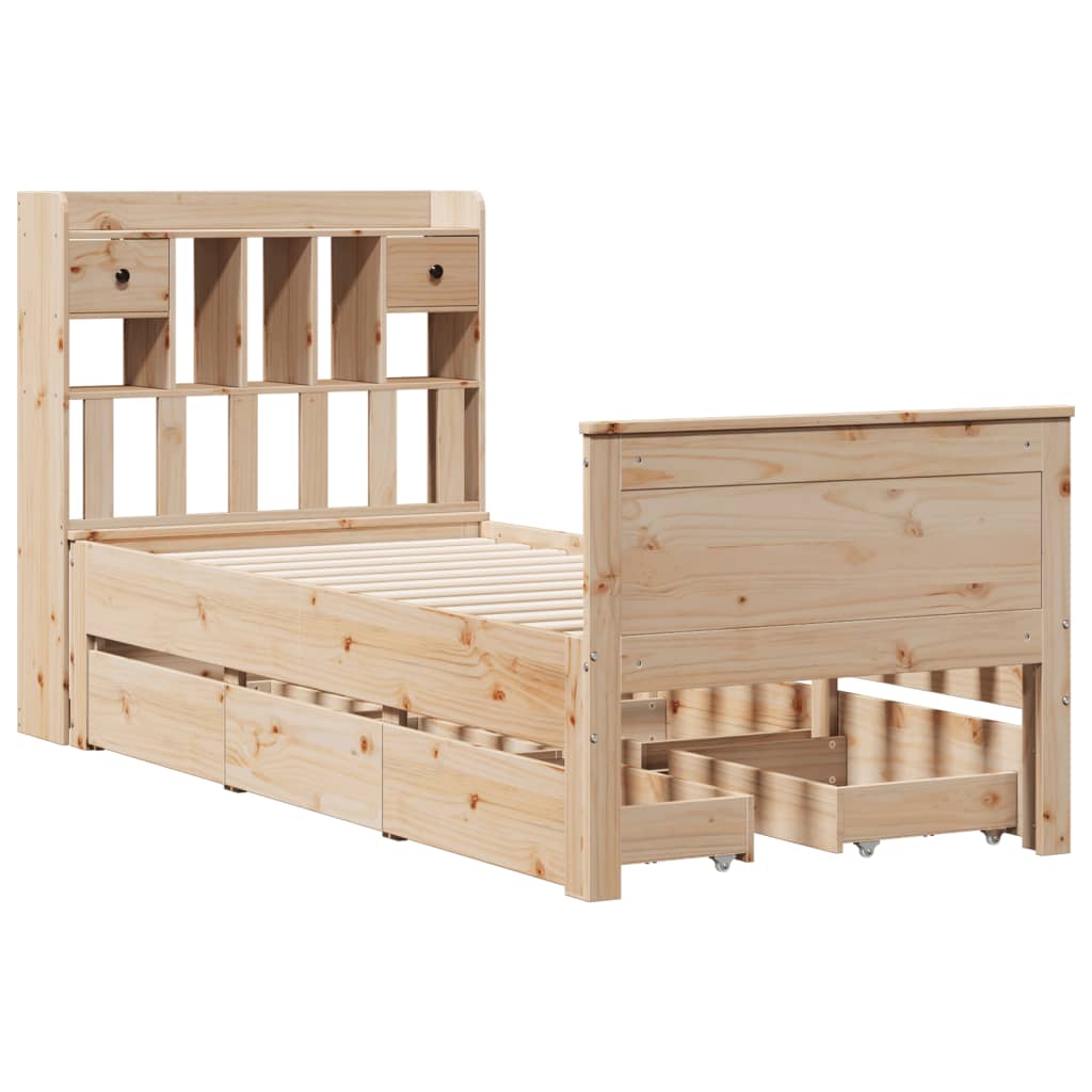vidaXL Pat cu bibliotecă fără saltea, 90x190 cm, lemn masiv de pin vidaXL Pat cu bibliotecă fără saltea, 90x190 cm, lemn masiv de pin
