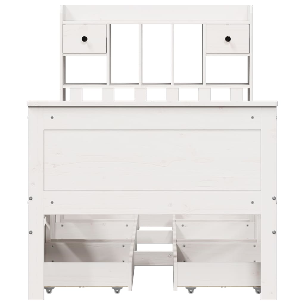 vidaXL Pat cu bibliotecă fără saltea, alb, 75x190 cm, lemn masiv pin vidaXL Pat cu bibliotecă fără saltea, alb, 75x190 cm, lemn masiv pin