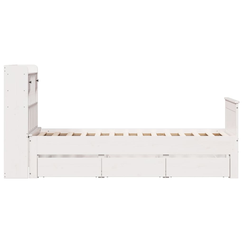 vidaXL Pat cu bibliotecă fără saltea, alb, 75x190 cm, lemn masiv pin vidaXL Pat cu bibliotecă fără saltea, alb, 75x190 cm, lemn masiv pin