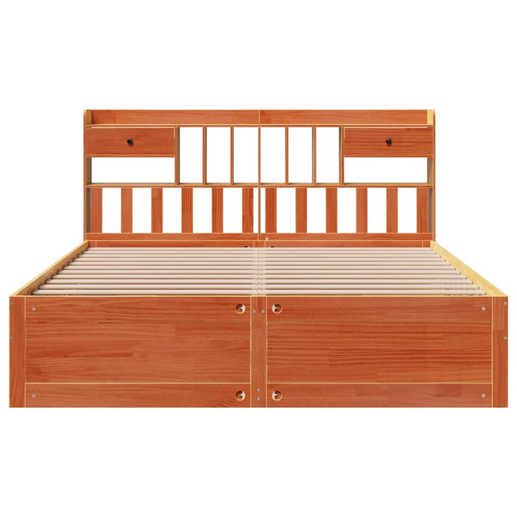 vidaXL Pat cu bibliotecă fără saltea maro 180x200 cm lemn masiv de pin
