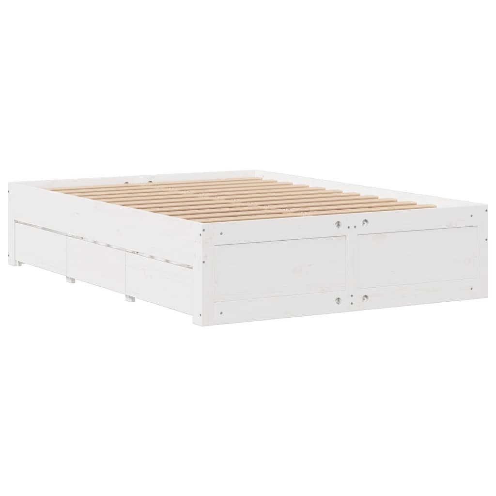 vidaXL Pat cu bibliotecă fără saltea, alb, 160x200 cm, lemn masiv pin vidaXL Pat cu bibliotecă fără saltea, alb, 160x200 cm, lemn masiv pin