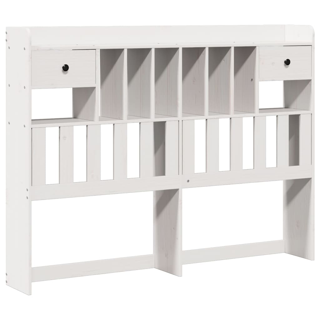 vidaXL Pat cu bibliotecă fără saltea, alb, 150x200 cm, lemn masiv pin vidaXL Pat cu bibliotecă fără saltea, alb, 150x200 cm, lemn masiv pin