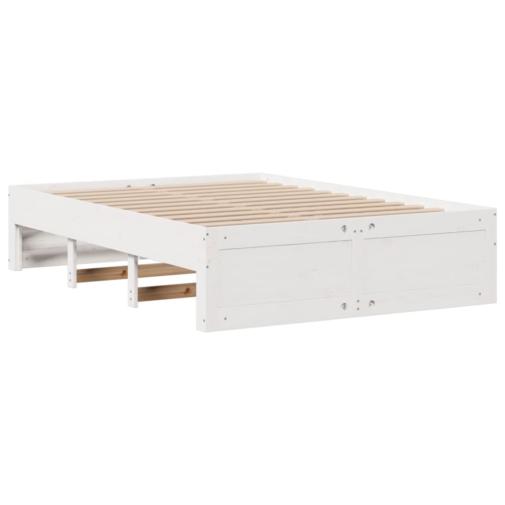 vidaXL Pat cu bibliotecă fără saltea, alb, 150x200 cm, lemn masiv pin vidaXL Pat cu bibliotecă fără saltea, alb, 150x200 cm, lemn masiv pin
