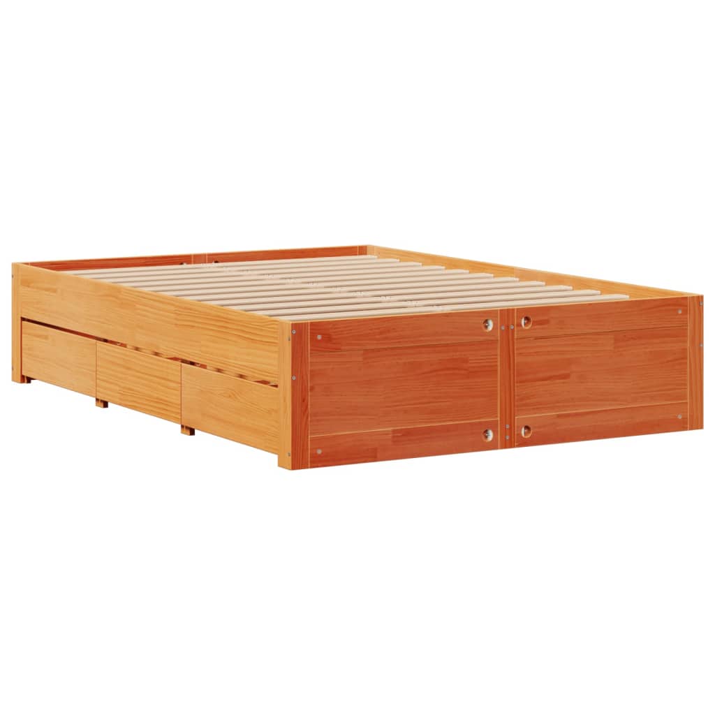 vidaXL Pat cu bibliotecă fără saltea maro 150x200 cm lemn masiv de pin