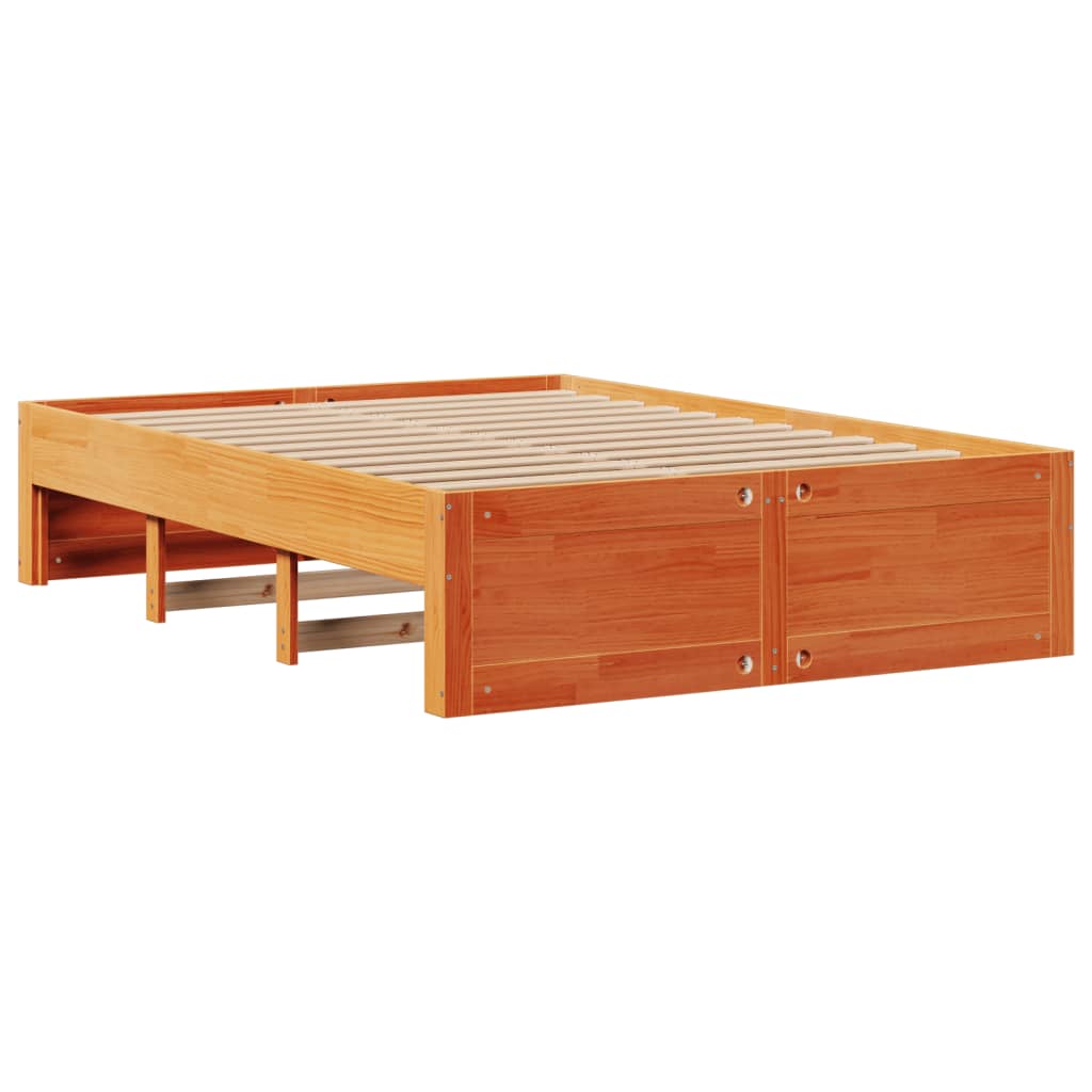 vidaXL Pat cu bibliotecă fără saltea maro 150x200 cm lemn masiv de pin
