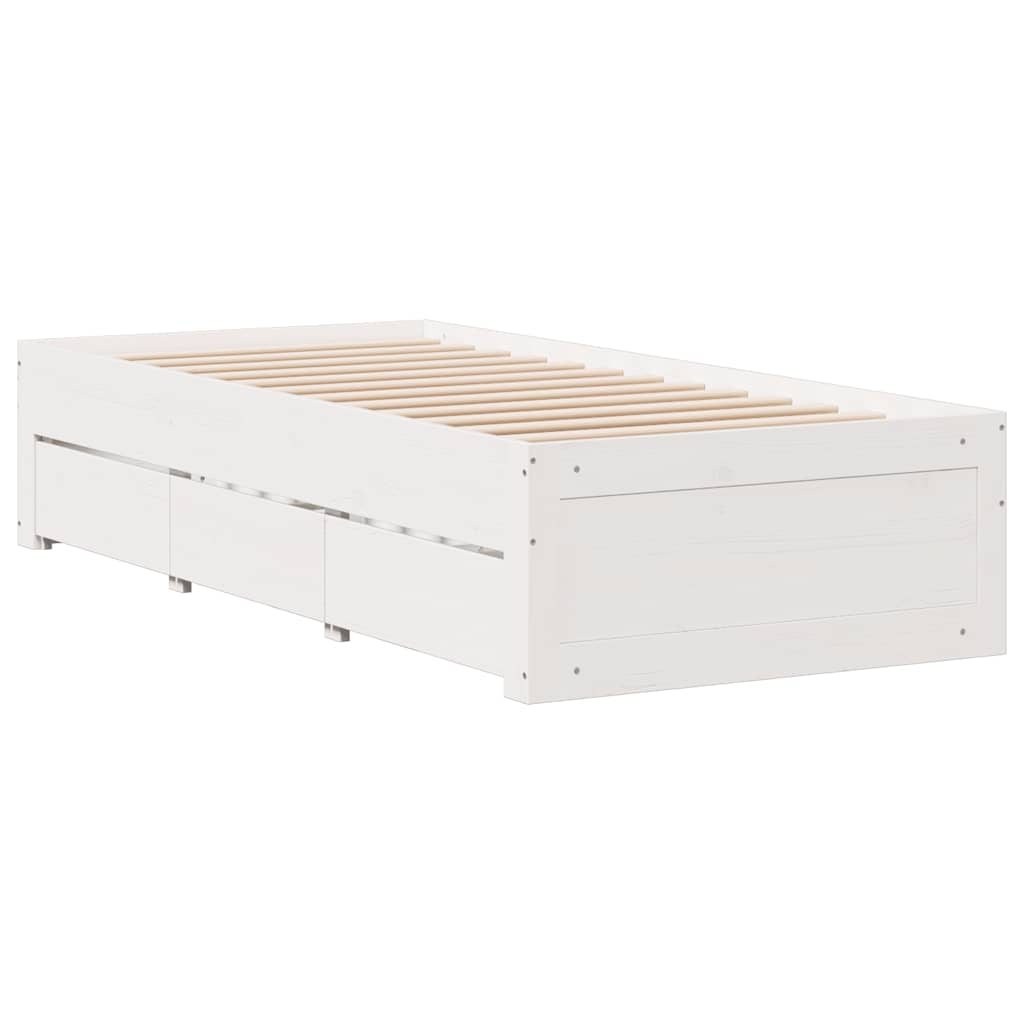 vidaXL Pat cu bibliotecă fără saltea, alb, 90x200 cm, lemn masiv pin vidaXL Pat cu bibliotecă fără saltea, alb, 90x200 cm, lemn masiv pin