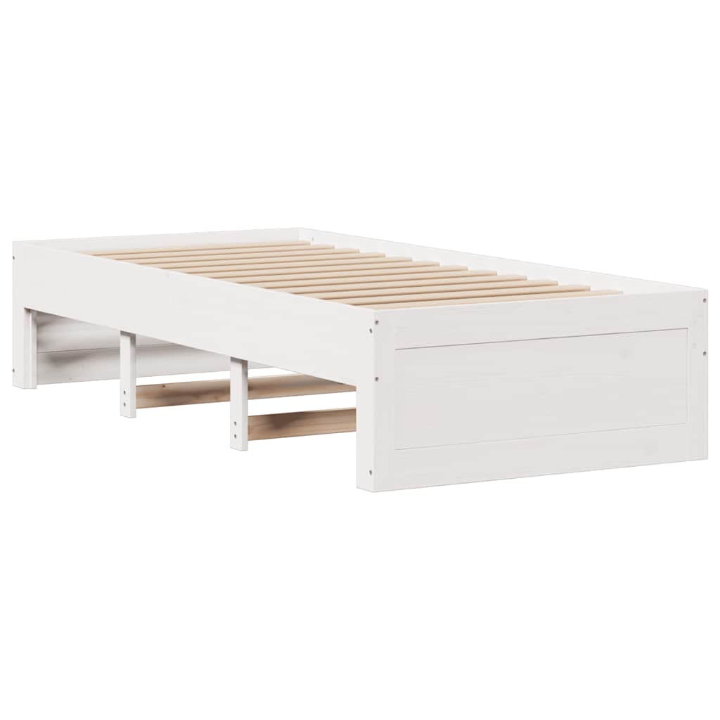 vidaXL Pat cu bibliotecă fără saltea, alb, 90x200 cm, lemn masiv pin vidaXL Pat cu bibliotecă fără saltea, alb, 90x200 cm, lemn masiv pin