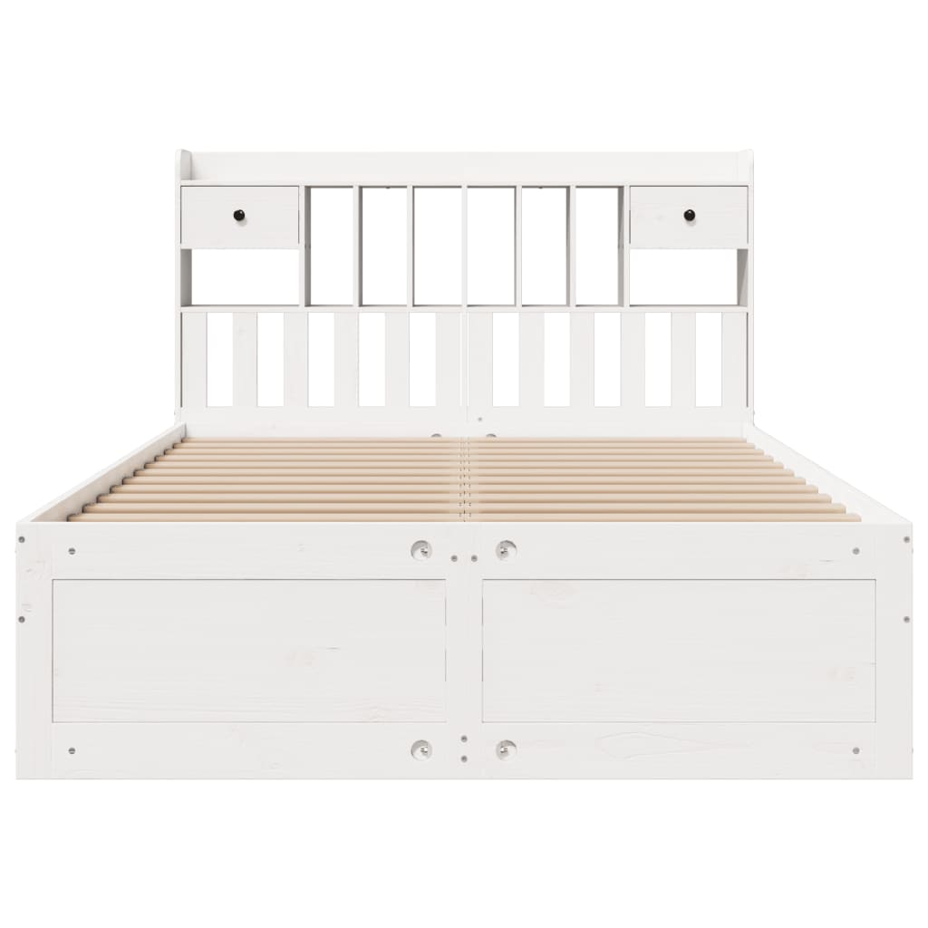 vidaXL Pat cu bibliotecă fără saltea, alb, 140x190 cm, lemn masiv pin vidaXL Pat cu bibliotecă fără saltea, alb, 140x190 cm, lemn masiv pin