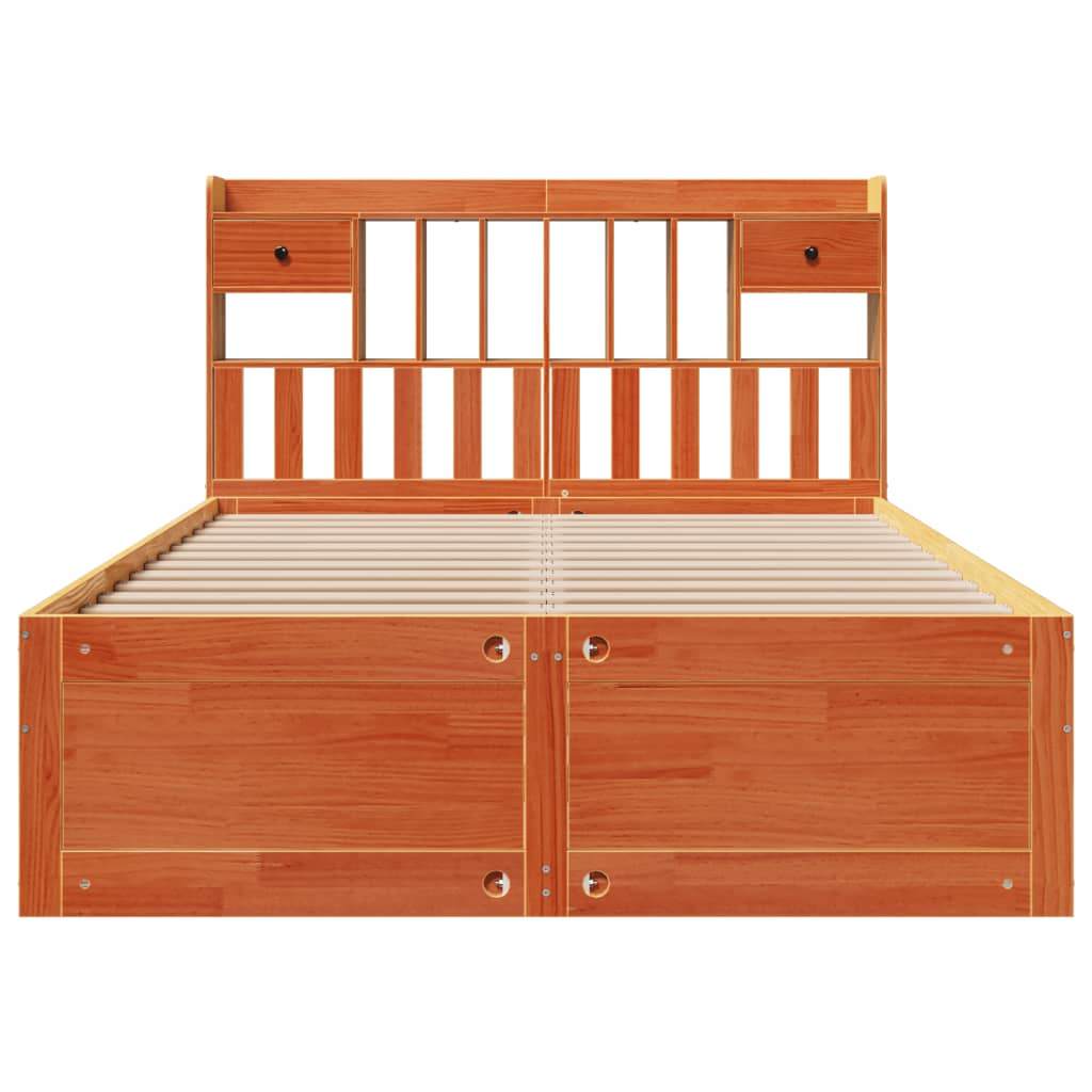 vidaXL Pat cu bibliotecă fără saltea maro 140x190 cm lemn masiv de pin vidaXL Pat cu bibliotecă fără saltea maro 140x190 cm lemn masiv de pin