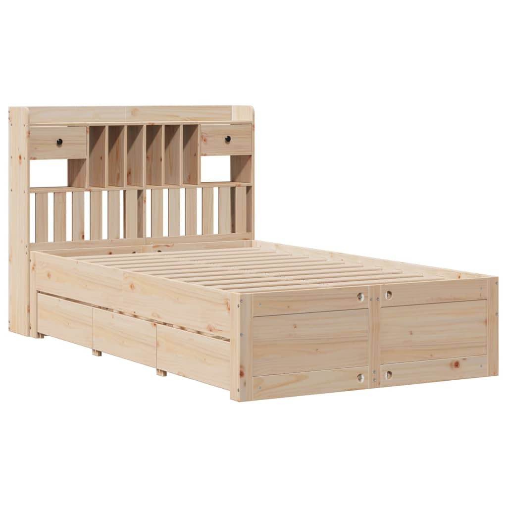 vidaXL Pat cu bibliotecă fără saltea, 135x190 cm, lemn masiv de pin