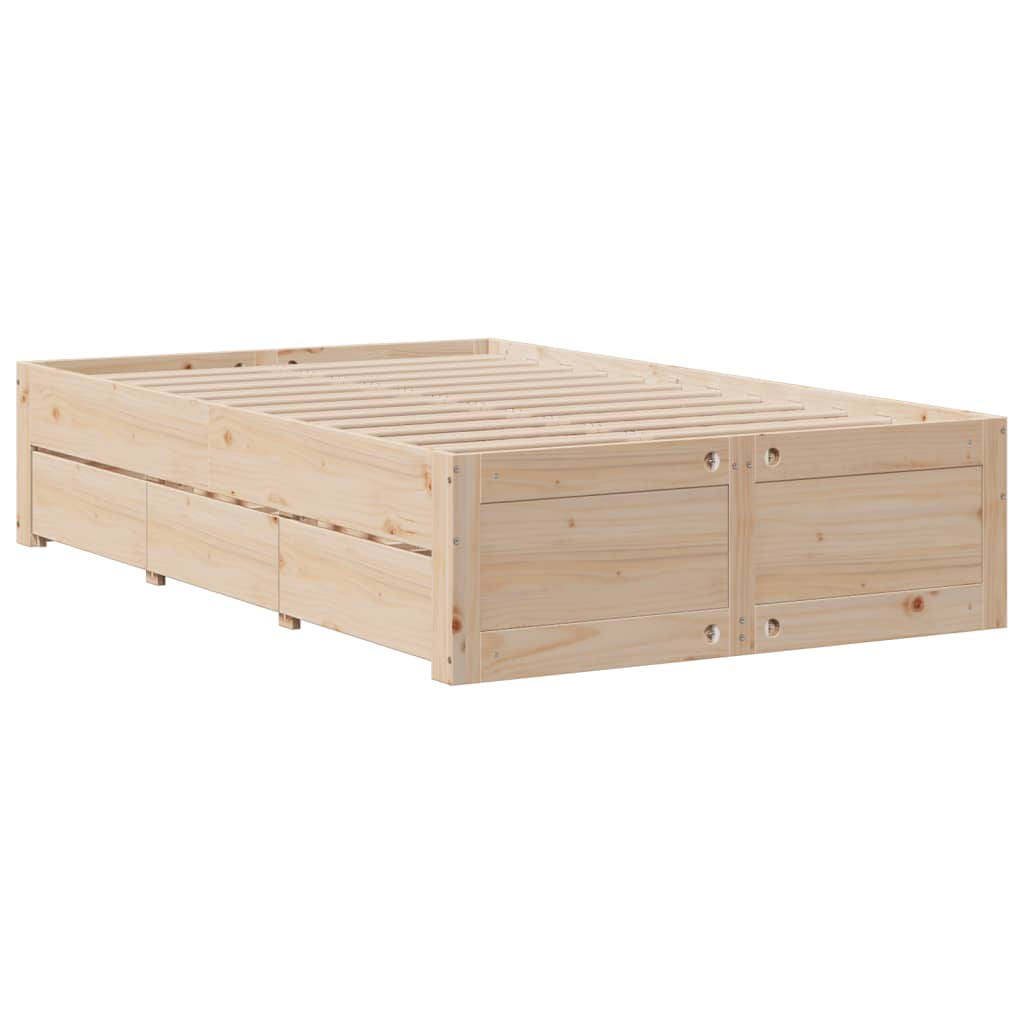 vidaXL Pat cu bibliotecă fără saltea, 135x190 cm, lemn masiv de pin