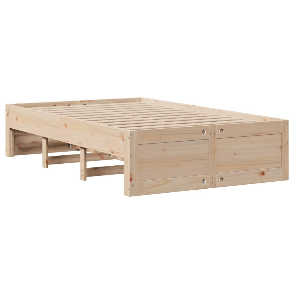 vidaXL Pat cu bibliotecă fără saltea, 135x190 cm, lemn masiv de pin