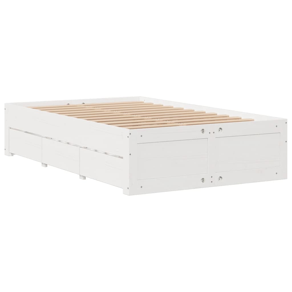 vidaXL Pat cu bibliotecă fără saltea, alb, 135x190 cm, lemn masiv pin