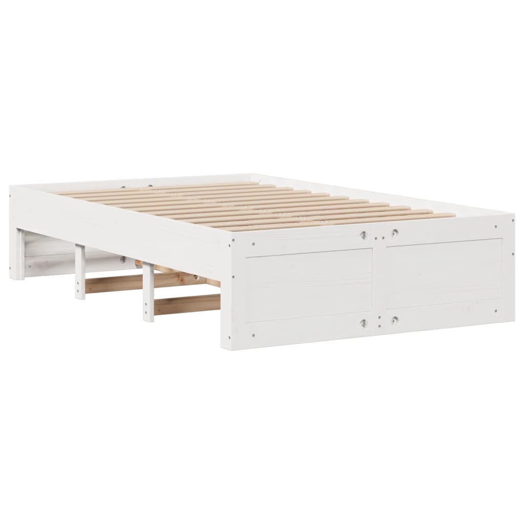 vidaXL Pat cu bibliotecă fără saltea, alb, 135x190 cm, lemn masiv pin
