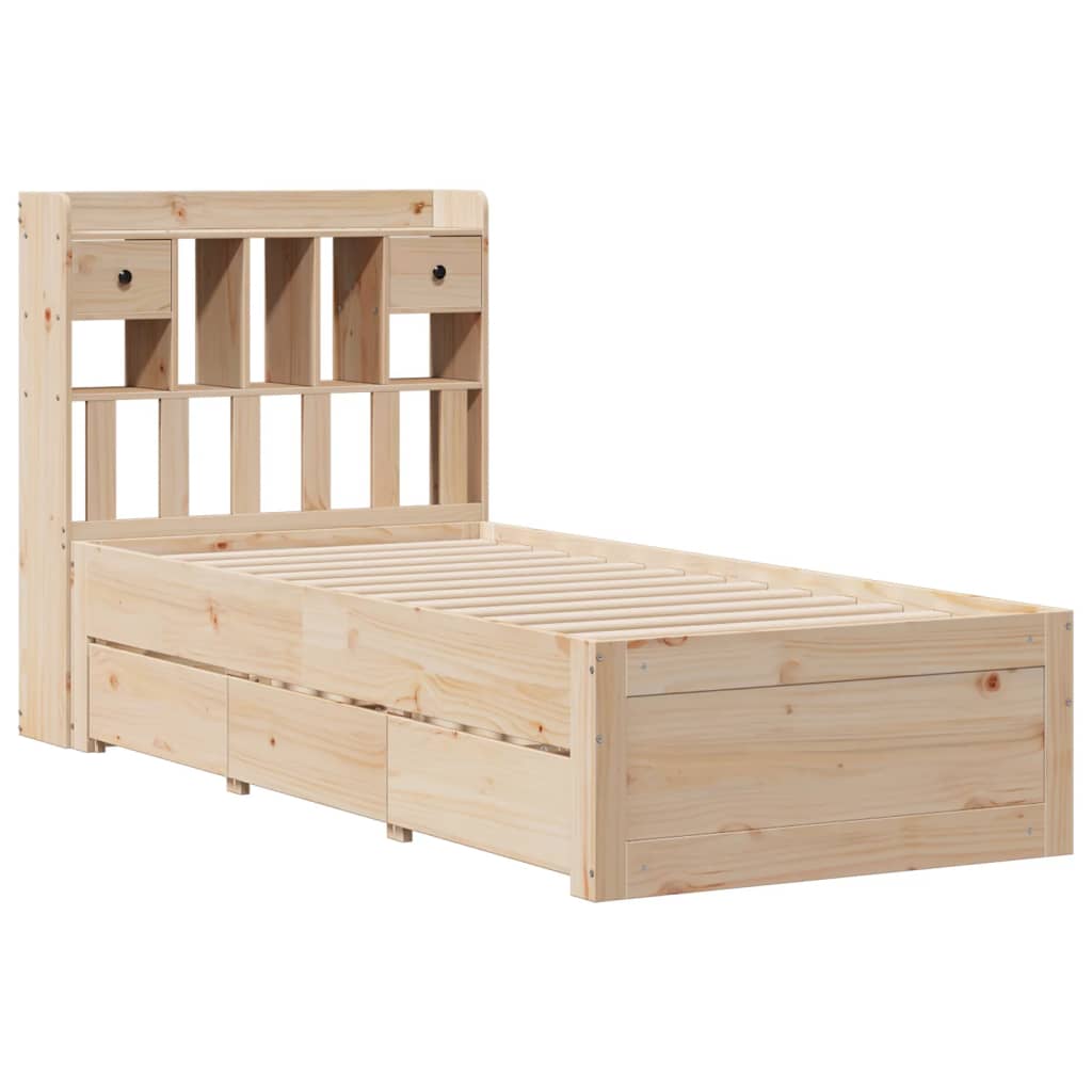 vidaXL Pat cu bibliotecă fără saltea, 90x190 cm, lemn masiv de pin vidaXL Pat cu bibliotecă fără saltea, 90x190 cm, lemn masiv de pin