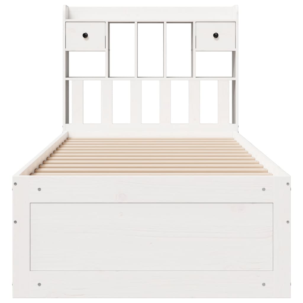 vidaXL Pat cu bibliotecă fără saltea, alb, 75x190 cm, lemn masiv pin