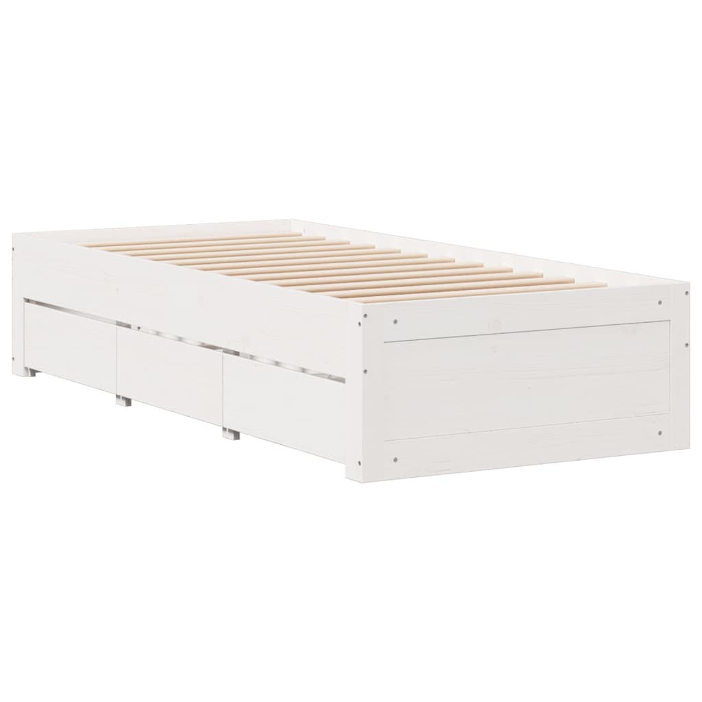 vidaXL Pat cu bibliotecă fără saltea, alb, 75x190 cm, lemn masiv pin
